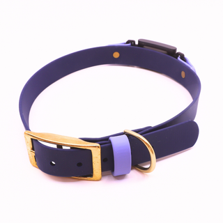 Pre Made Brass Fi Series 3 Layered Collar - 1" Width - X Large (Fits 20-25") - Midnight with Periwinkle + Periwinkle Keeper Strap