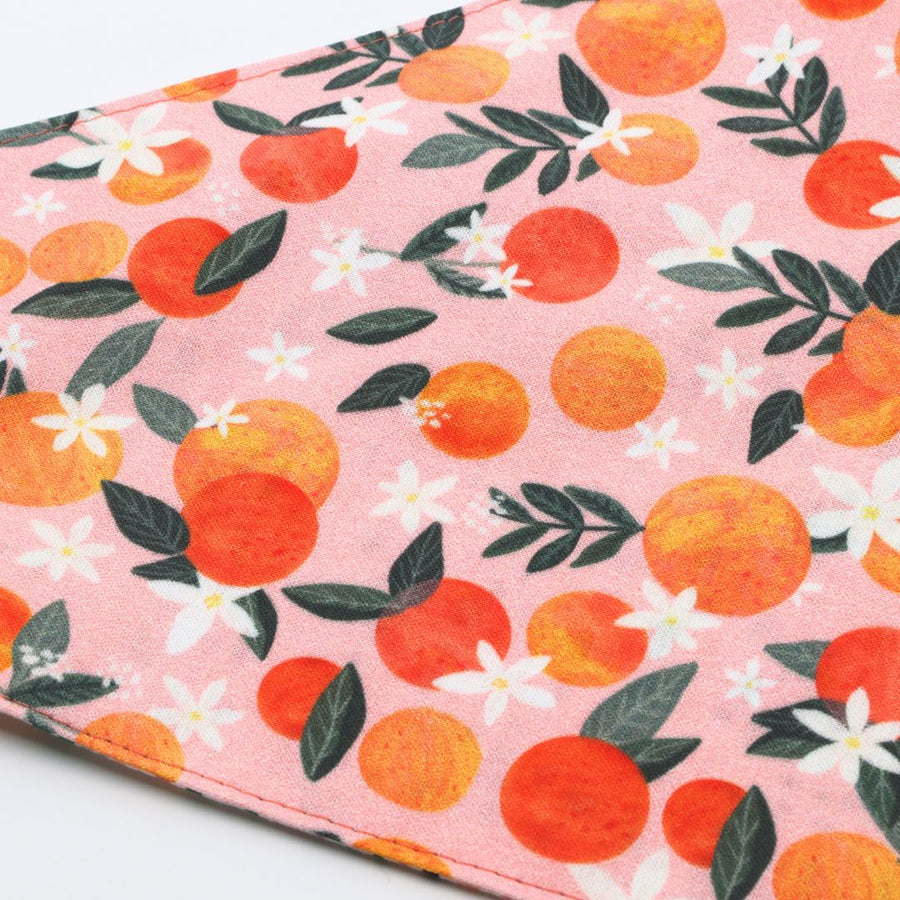 close up of the peaches and cream print on the misty made this dog bandana