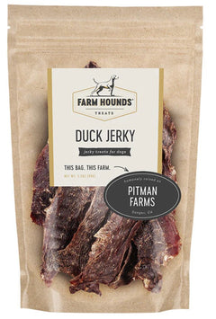 tan package of Farm Hounds Duck Jerky from Pitman Farms