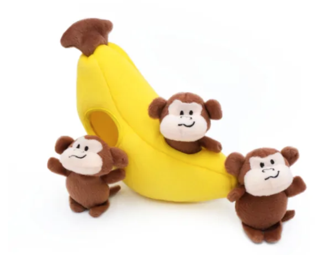 ZippyPaws Zippy Burrow Dog Toy Monkey n Banana High Tail Hikes