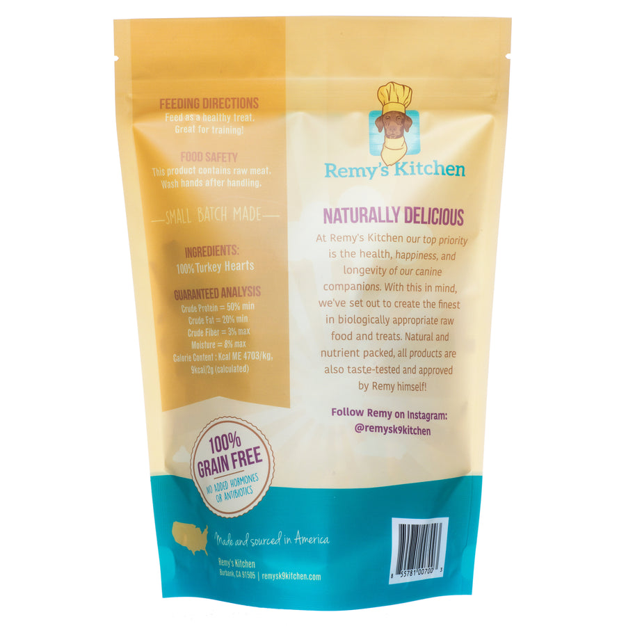 Remys Kitchen Freeze Dried treats for dogs Just turkey hearts