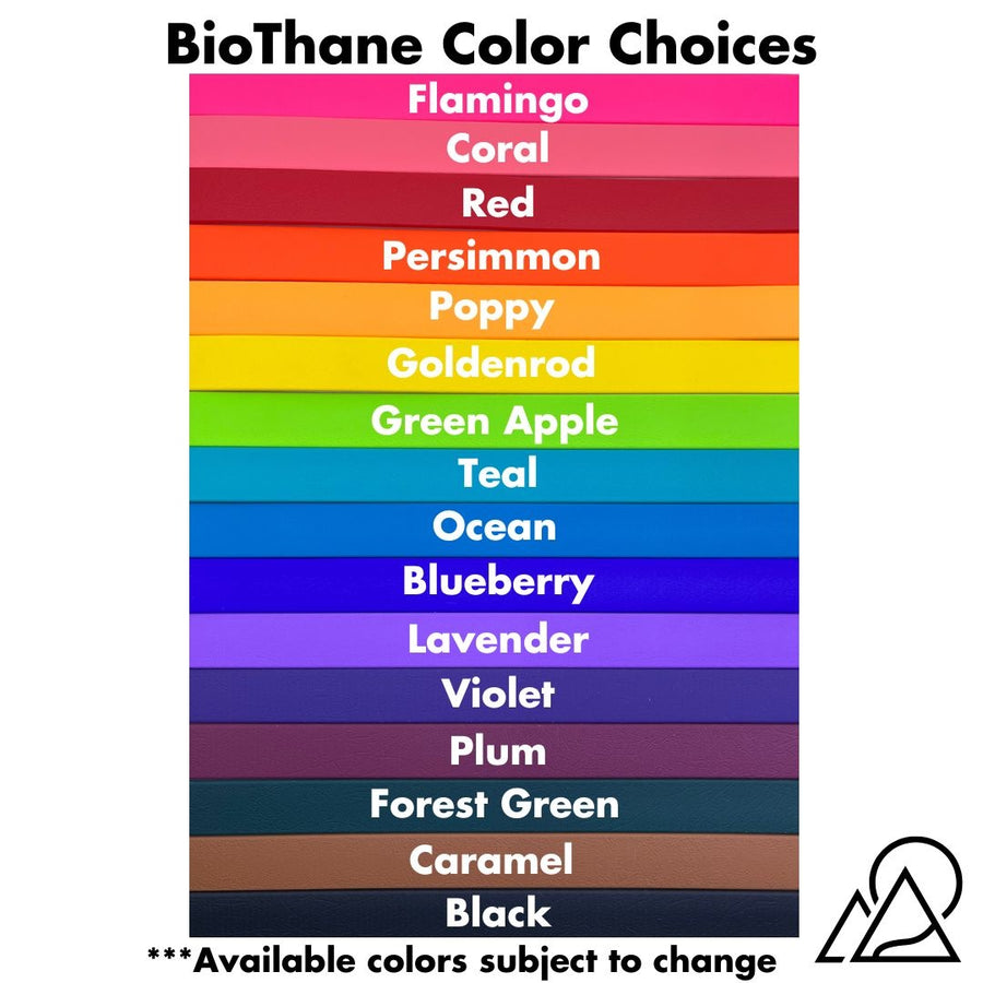 graphic of the available biothane color choices