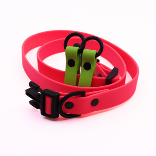 Pre Made Brass Utility Belt - 3/4" Width -Belt 32-36" (waist size 30-34") - Flamingo with 2 Green Apple Sliding O-Rings