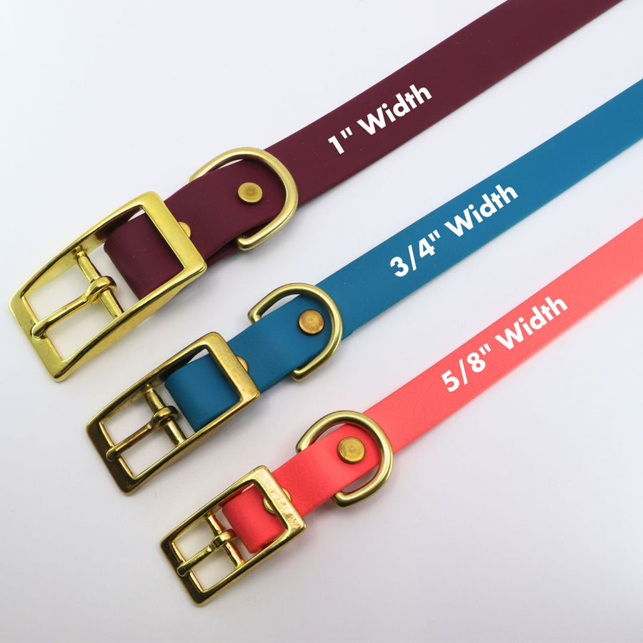 three size widths of classic biothane collars for dogs