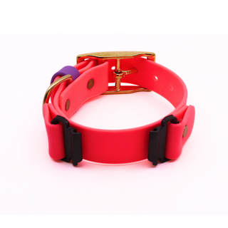 Pre Made Brass Fi Series 3 Layered Collar - 1" Width - Medium (Fits 9-12") - Flamingo with Lavender Strap Keeper