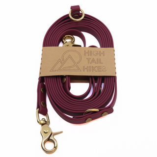 Pre Made Multiway Hands Free Leash - Brass - Medium (1/2") - 10 ft - Plum with Traffic Handle at 12" - Scissor Snap