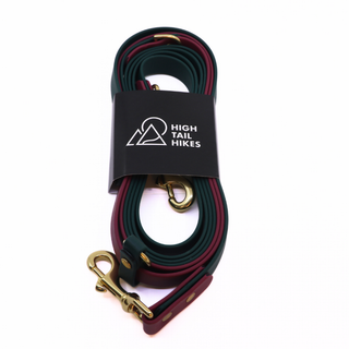 Pre Made Multiway Hands Free Leash - Brass - Large(3/4") - 10 ft- Forest Green with Plum