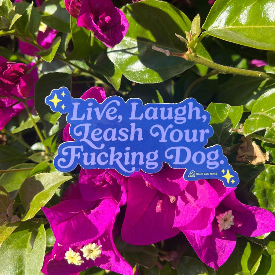 Live, Laugh, Leash Your Dog Die Cut Sticker (Blue + Purple)