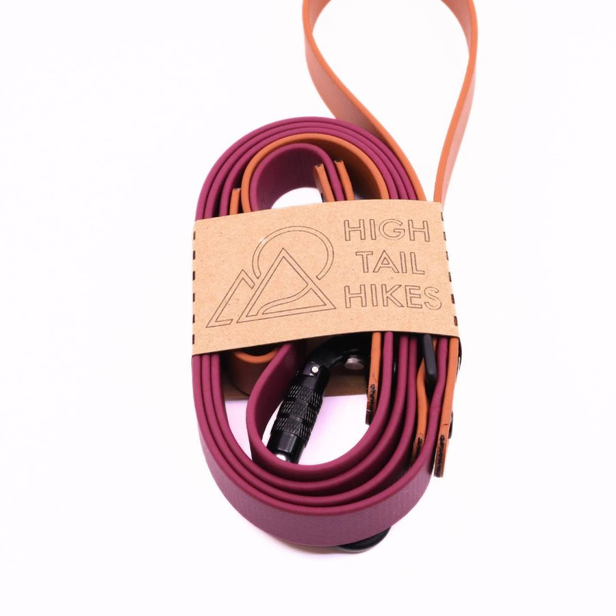 Pre Made Sport Leash - Large - (3/4") - 5 ft - Standard Loop Handle - Plum with Caramel - Traffic Handle at 12"