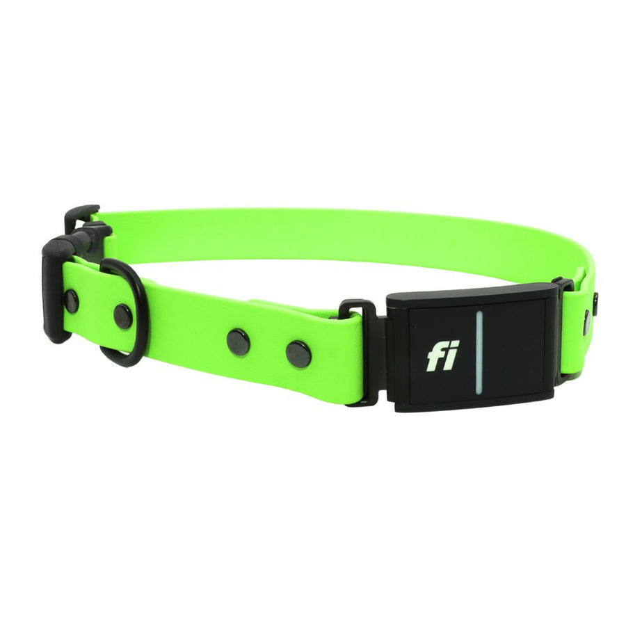 lime green Biothane dog collar for the Fi Series 3 in the Sport Integrated Design
