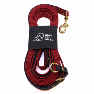 Pre Made Simple Brass Hands Free Long Line - Large (3/4") - 15 ft- Chili Red with Black - Traffic Handle at 36"