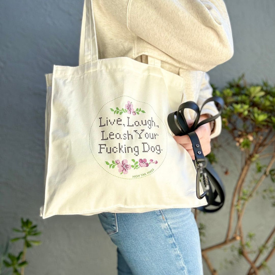 Live, Laugh, Leash Cross Stitch Tote