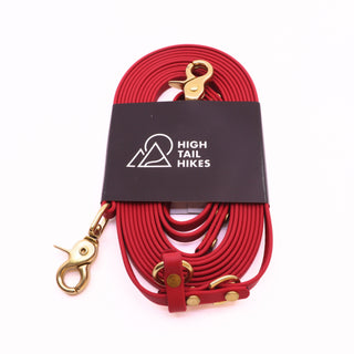 Pre Made Simple Hands Free Long Line - Brass - Small (3/8") - 15 ft - Chili Red - Traffic Handle at 24" + Scissor Snaps