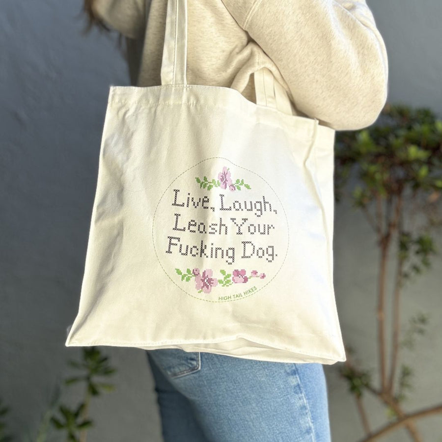 Live, Laugh, Leash Cross Stitch Tote