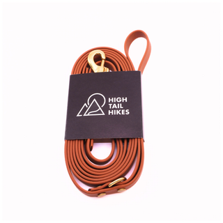 Pre Made Custom Leash - Brass - Medium (1/2") - 8 ft - Caramel - Traffic Handle at 24" + D Ring on Handle