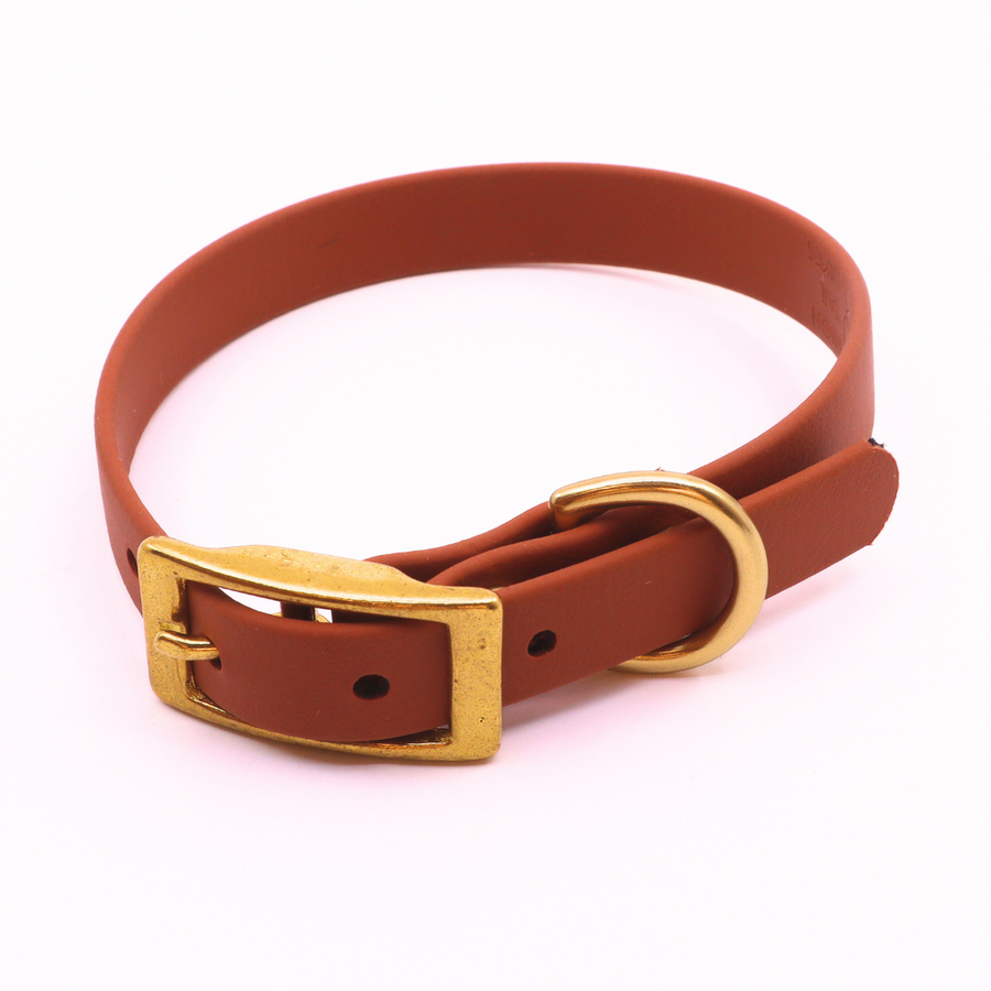 Pre Made Brass Small Dog Collar - 5/8" Width - X-Small (Fits 10-13") - Caramel