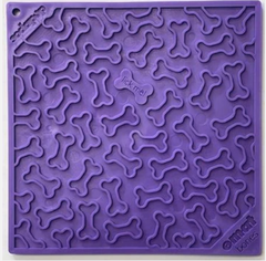 purple dog enrichment lick mat with bones design