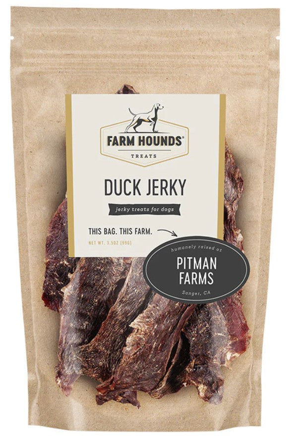 tan package of Farm Hounds Duck Jerky from Pitman Farms