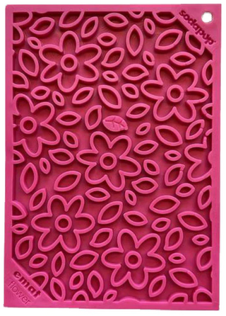 pink dog enrichment lick mat with flower design