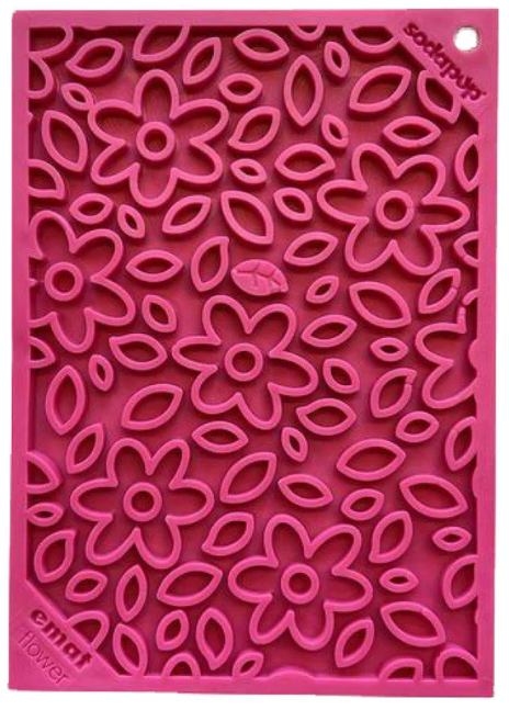 pink dog enrichment lick mat with flower design