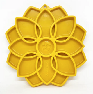 yellow mandala design on the dog etray enrichment lick tray