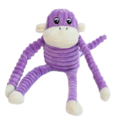 purple plush crinkle monkey dog toy
