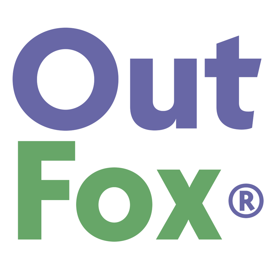 OutFox logo in blue and green letters on white background