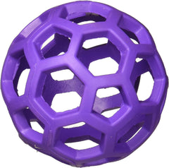 Purple rubber treat ball dispenser on white background