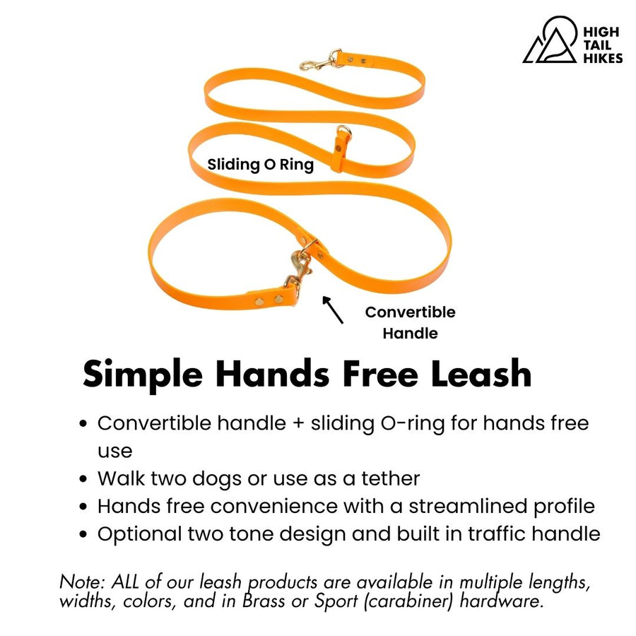 Poppy BioThane leash with convertible handle and sliding O-ring on a white background with key features outlined