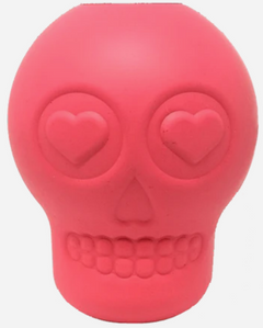 Large pink skull chewable dog toy and treat dispenser