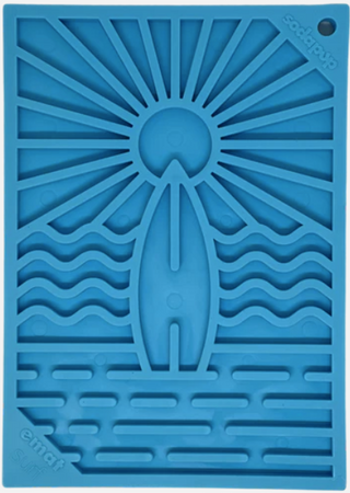blue surf's up design on the emat dog entrichment lick mat