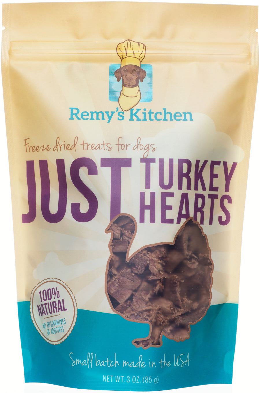 Remys Kitchen Freeze Dried treats for dogs Just turkey hearts