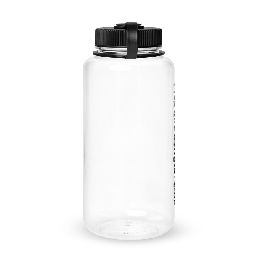 clear water bottle with black lid