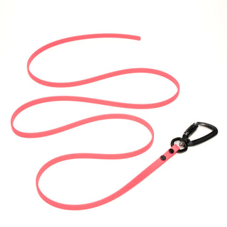 coral colored waterproof dog leash with no handle and black carabiner clasp on a white background