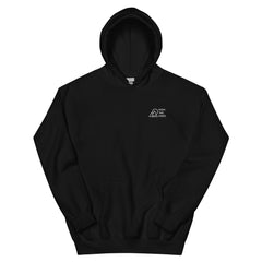 front of black hoodie, right left chest reads High Tail Hikes logo in white