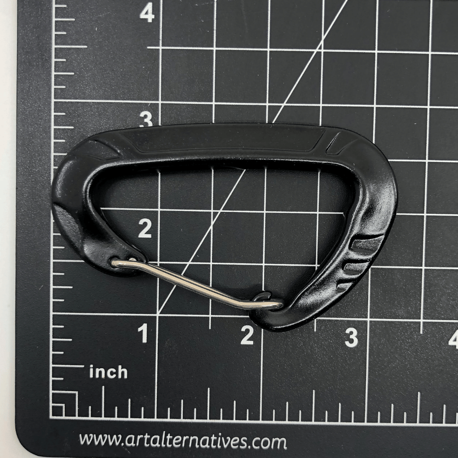 black ruler mat with carabiner showing the size