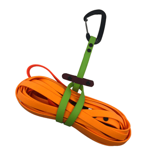 green biothane long line keeper - 3 in 1 design - holding an orange long line