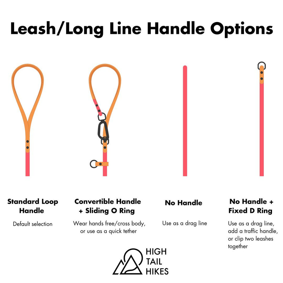 diagram of leash and long line handle options for biothane dog leash