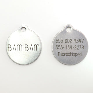 front and back of silver classic dog ID tags