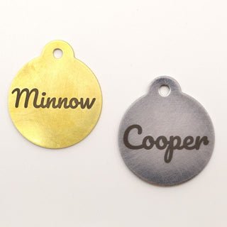 brass and silver classic dog ID tags
