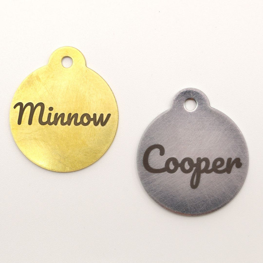 brass and silver classic dog ID tags