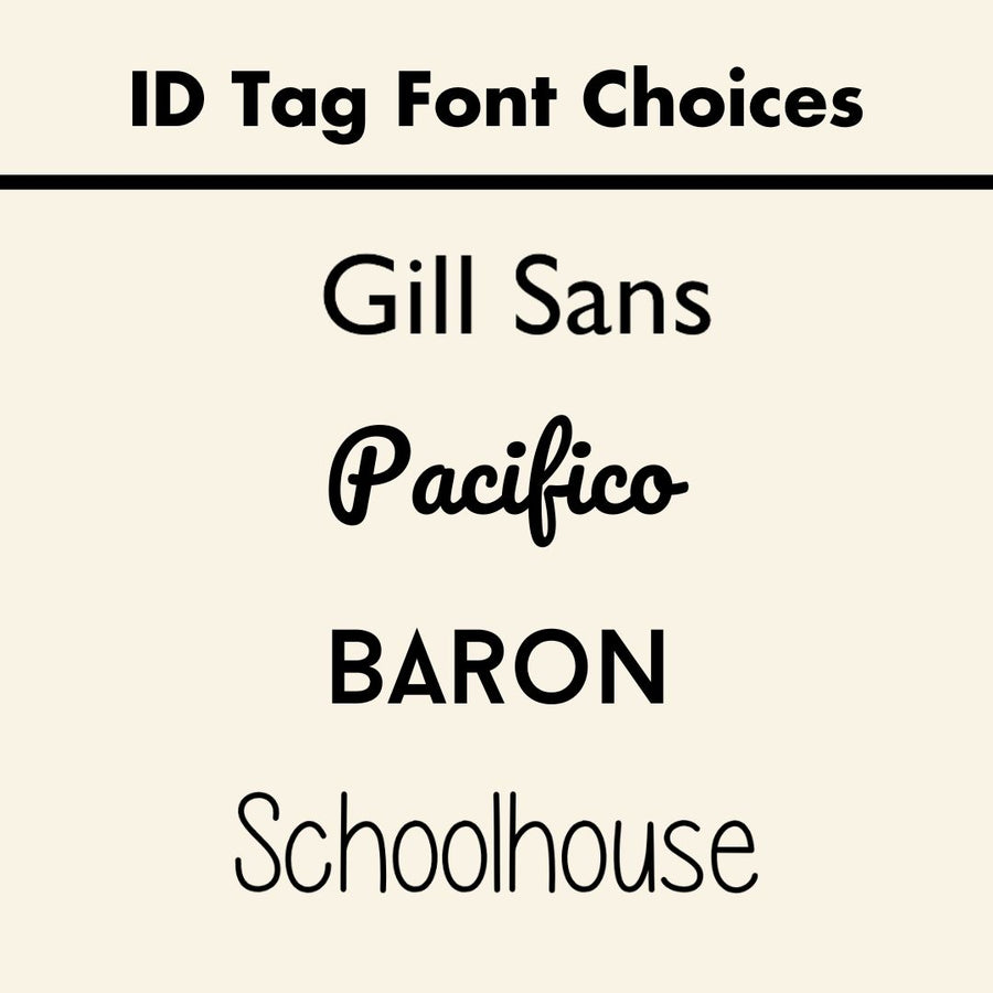 graphic showing the available ID tag font choices