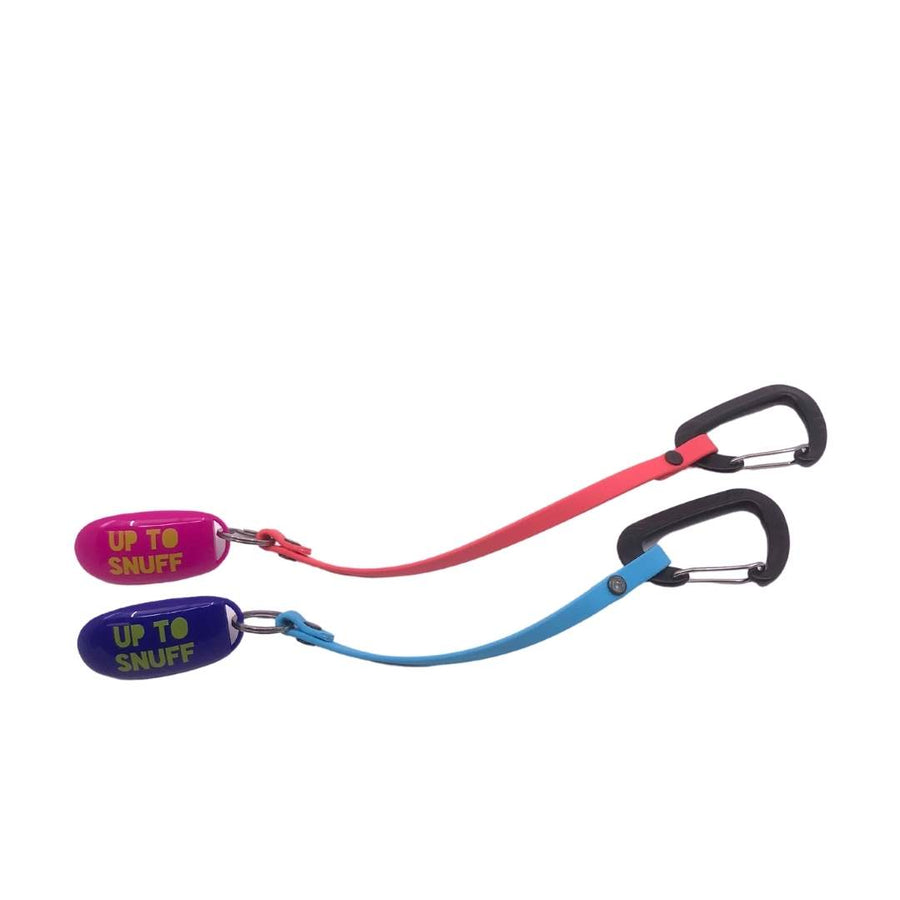 two up to snuff dog training clickers attached to biothane straps