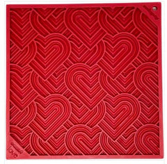 red heart design on dog enrichment lick mat
