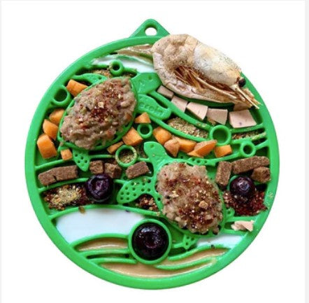round green enrichment mat for dogs filled with food and snacks