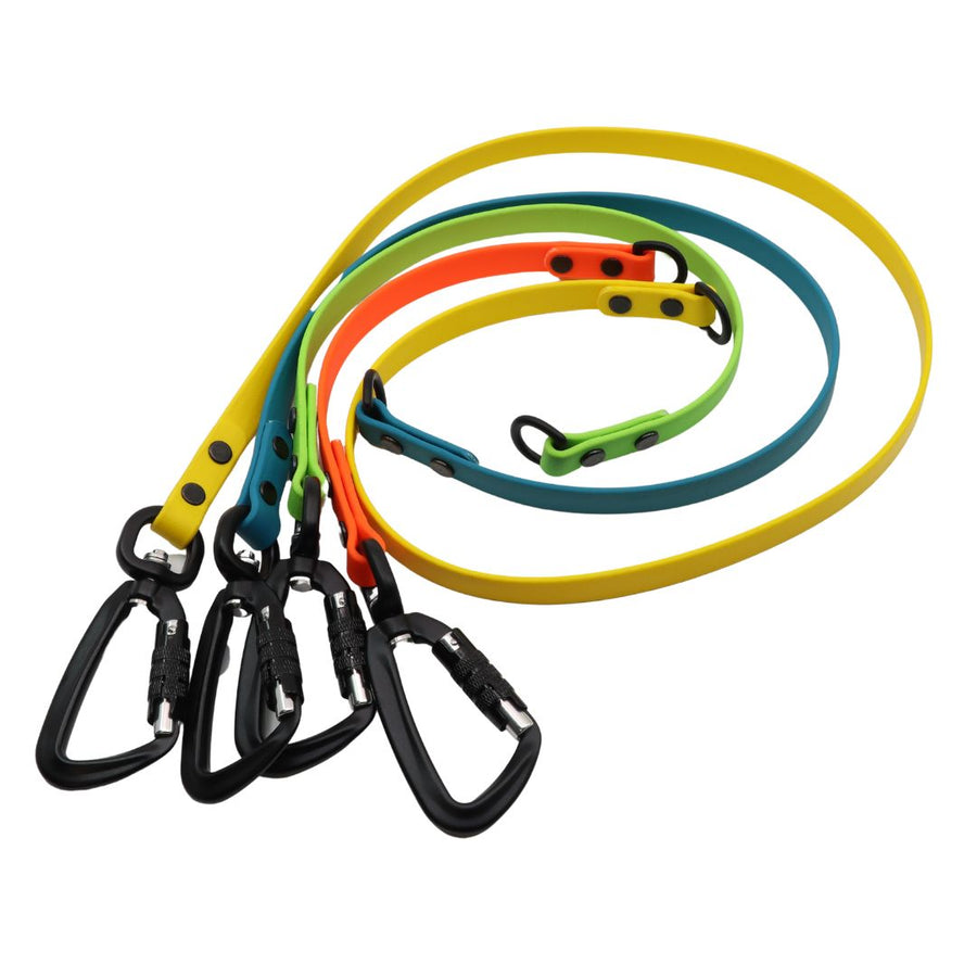 four sport biothane leash extenders rolled together on a white background