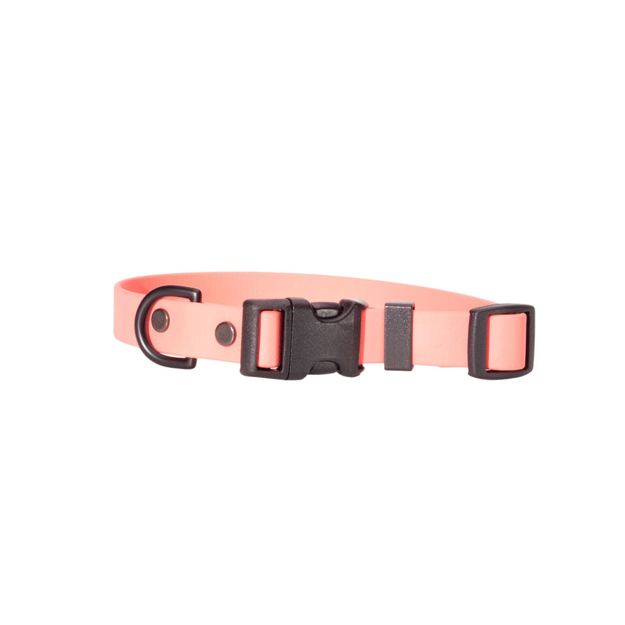 coral colored biothane dog collar with sport hardware on white background