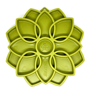 Green mandala design dog enrichment lick mat on white background