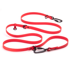 red biothane dog leash with sport hardware on white background