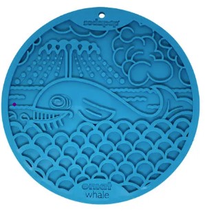Blue Whale design on enrichment dog lick mat on white background